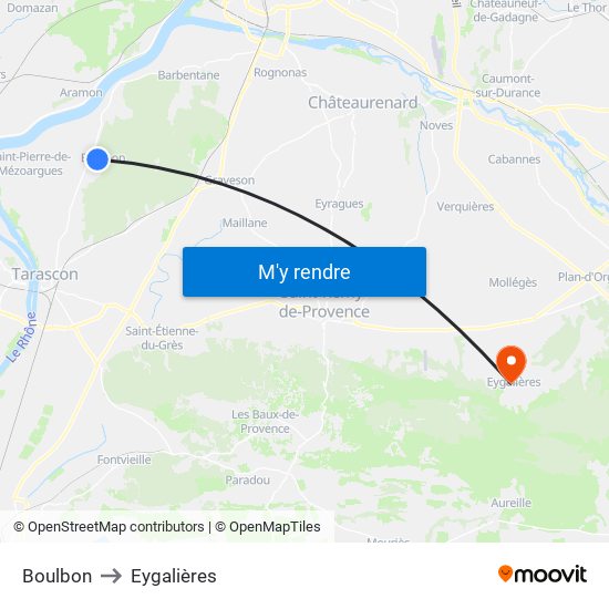 Boulbon to Eygalières map