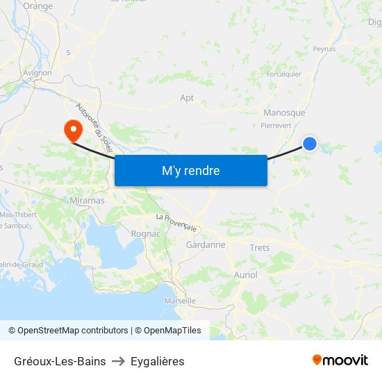 Gréoux-Les-Bains to Eygalières map