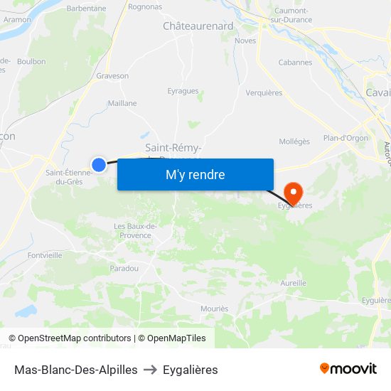 Mas-Blanc-Des-Alpilles to Eygalières map