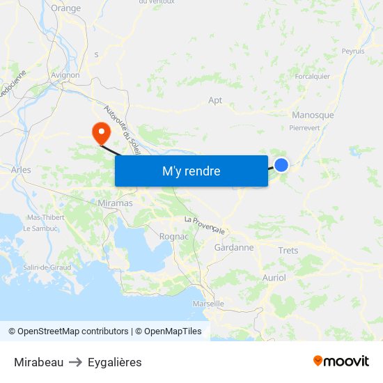 Mirabeau to Eygalières map