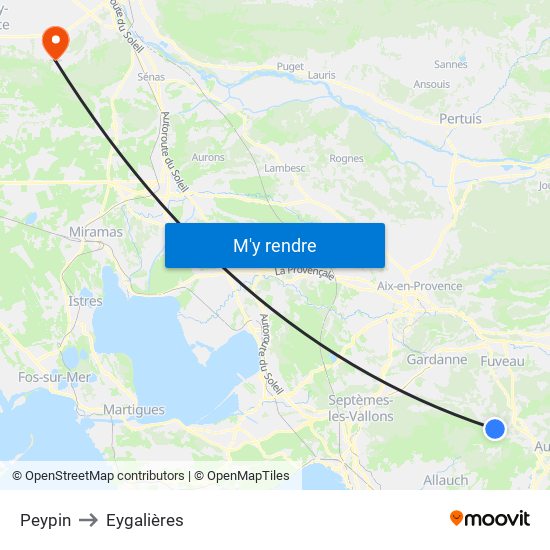Peypin to Eygalières map