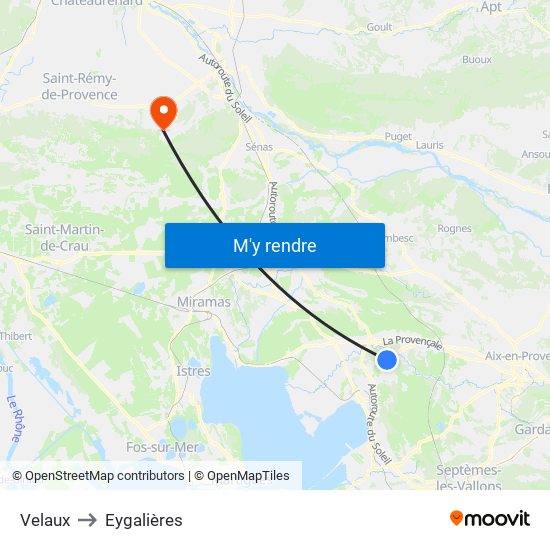 Velaux to Eygalières map