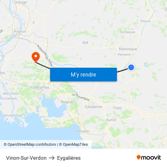 Vinon-Sur-Verdon to Eygalières map