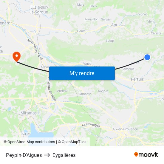 Peypin-D'Aigues to Eygalières map