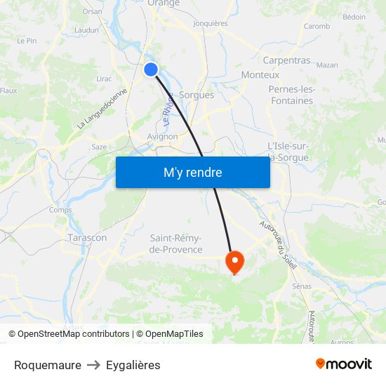 Roquemaure to Eygalières map