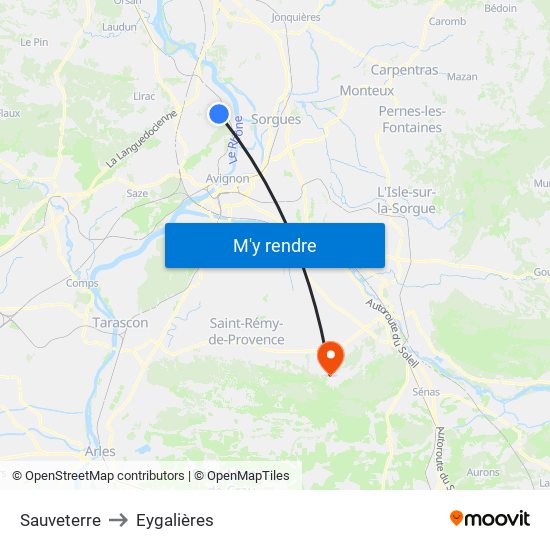 Sauveterre to Eygalières map