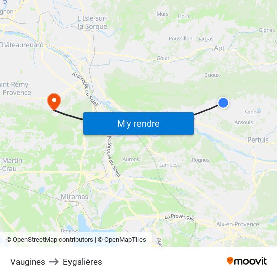 Vaugines to Eygalières map
