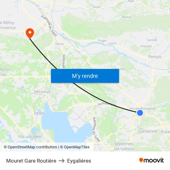 Mouret Gare Routière to Eygalières map