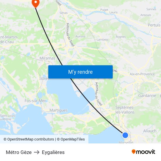 Métro Gèze to Eygalières map