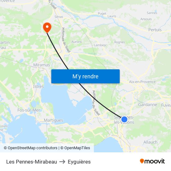 Les Pennes-Mirabeau to Eyguières map