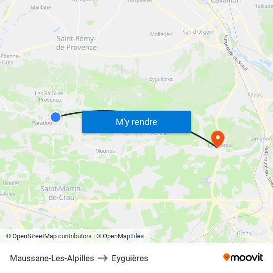 Maussane-Les-Alpilles to Eyguières map