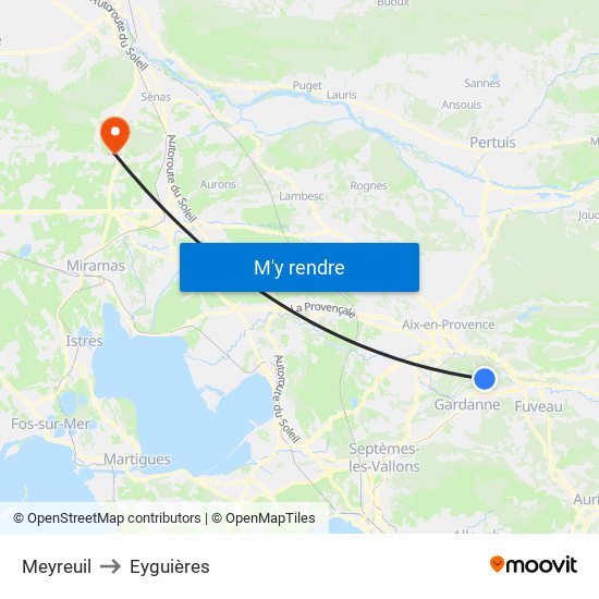 Meyreuil to Eyguières map