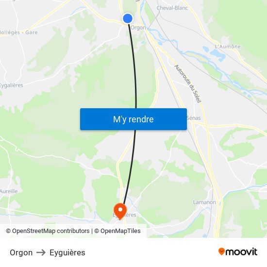 Orgon to Eyguières map
