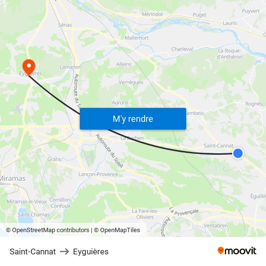 Saint-Cannat to Eyguières map