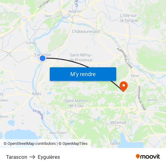 Tarascon to Eyguières map