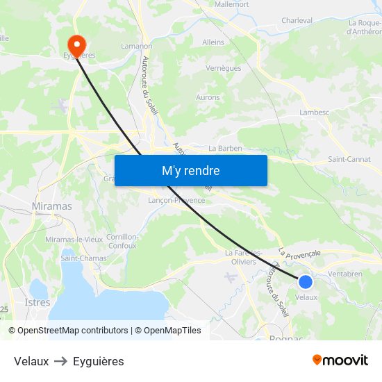 Velaux to Eyguières map