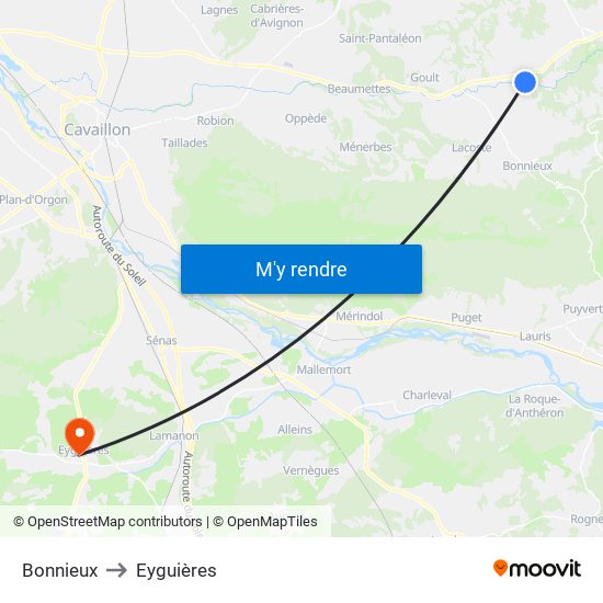 Bonnieux to Eyguières map