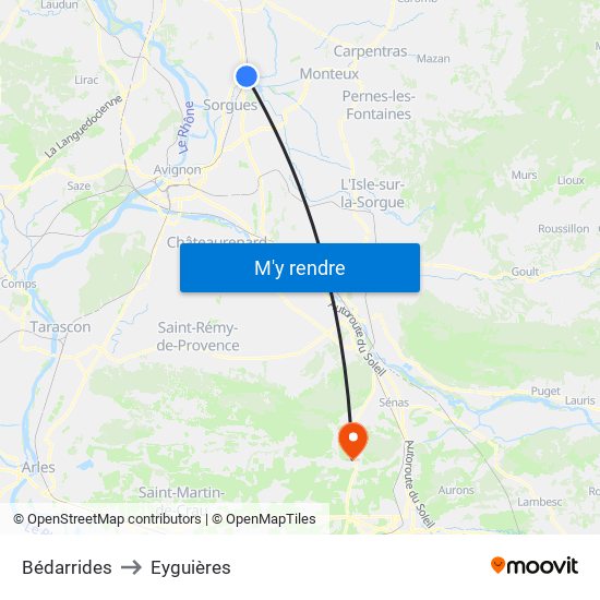 Bédarrides to Eyguières map