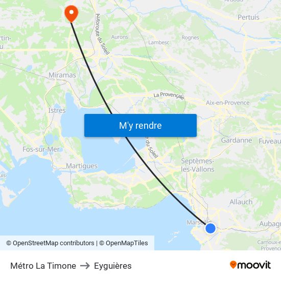 Métro La Timone to Eyguières map