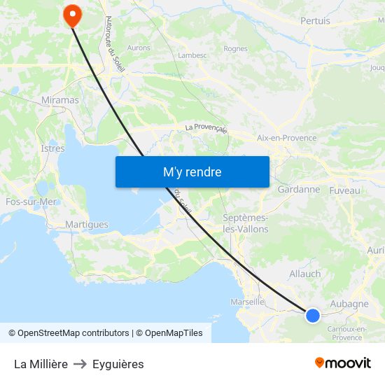 La Millière to Eyguières map