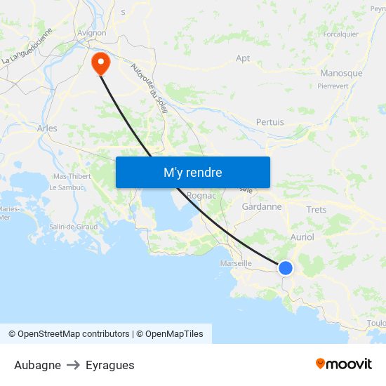 Aubagne to Eyragues map