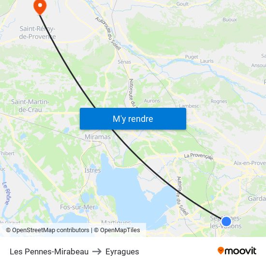 Les Pennes-Mirabeau to Eyragues map