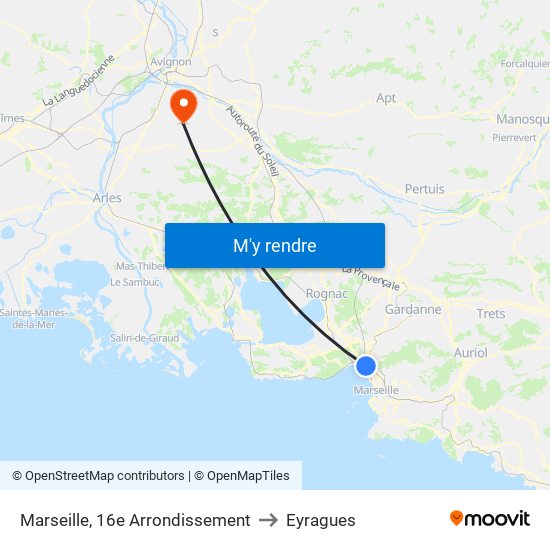 Marseille, 16e Arrondissement to Eyragues map