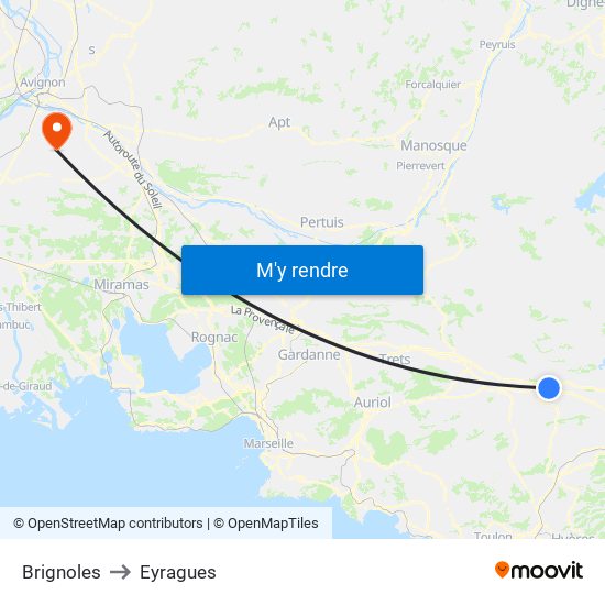 Brignoles to Eyragues map