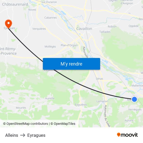 Alleins to Eyragues map