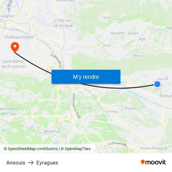 Ansouis to Eyragues map