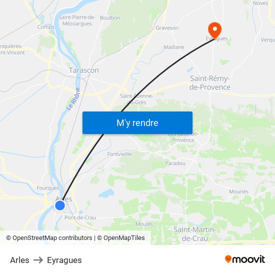 Arles to Eyragues map