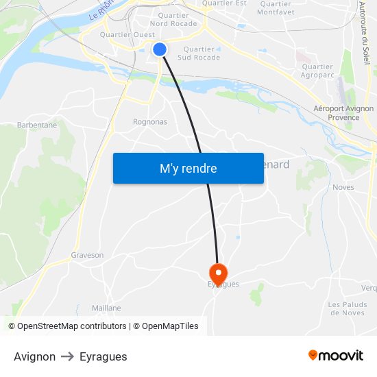 Avignon to Eyragues map