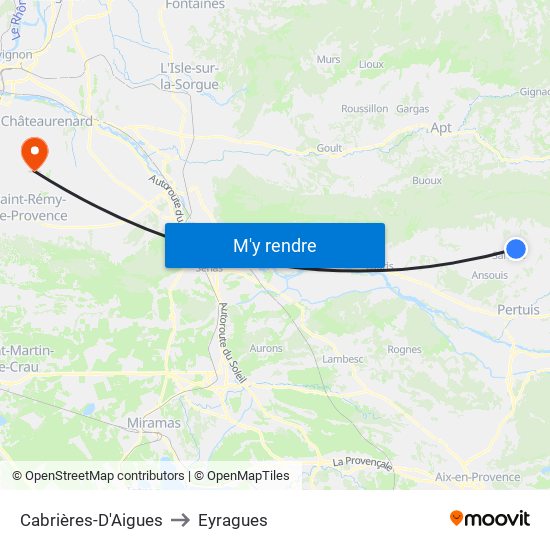 Cabrières-D'Aigues to Eyragues map