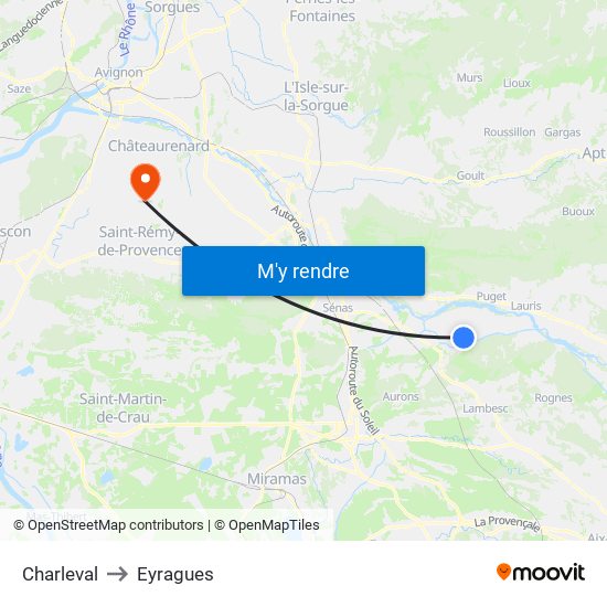 Charleval to Eyragues map