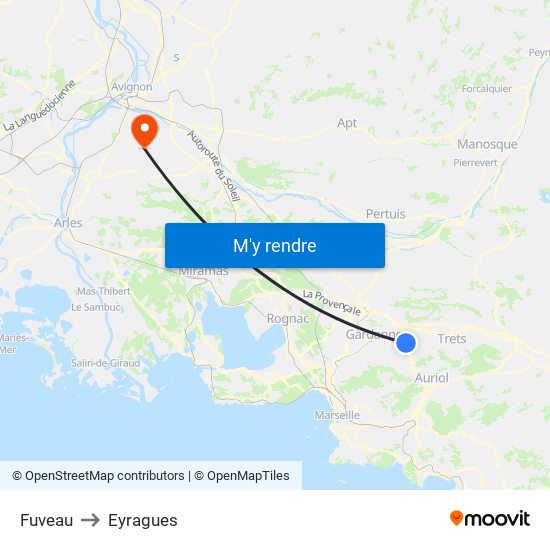 Fuveau to Eyragues map