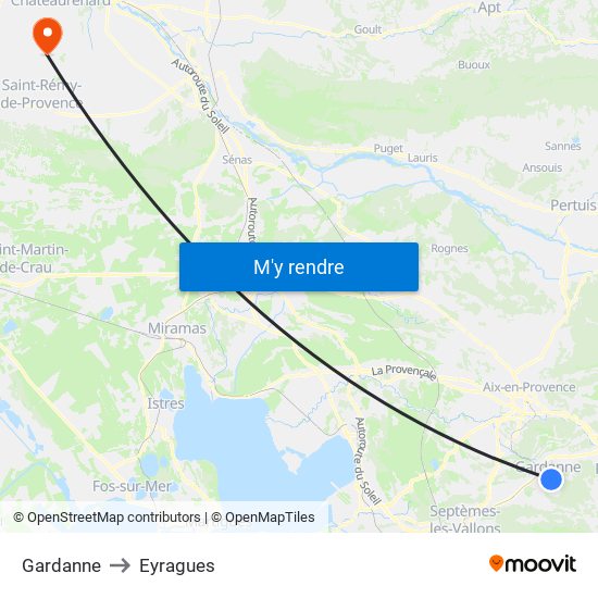 Gardanne to Eyragues map