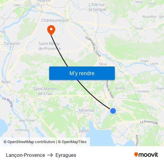 Lançon-Provence to Eyragues map