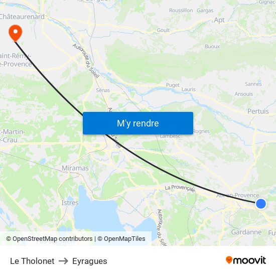 Le Tholonet to Eyragues map