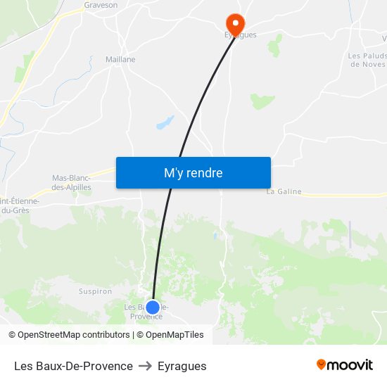 Les Baux-De-Provence to Eyragues map