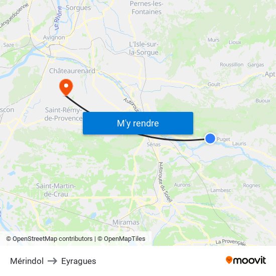 Mérindol to Eyragues map