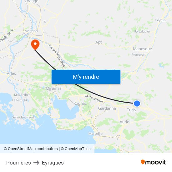 Pourrières to Eyragues map