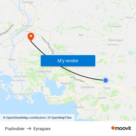 Puyloubier to Eyragues map