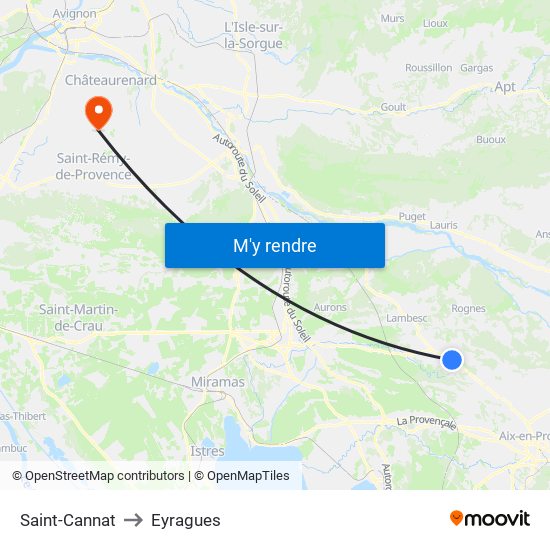 Saint-Cannat to Eyragues map
