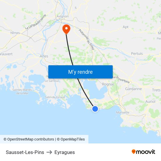 Sausset-Les-Pins to Eyragues map
