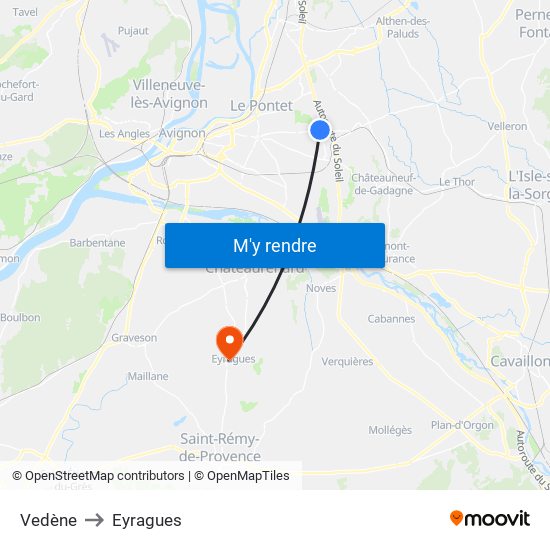 Vedène to Eyragues map