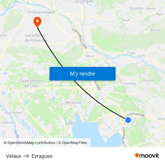 Velaux to Eyragues map