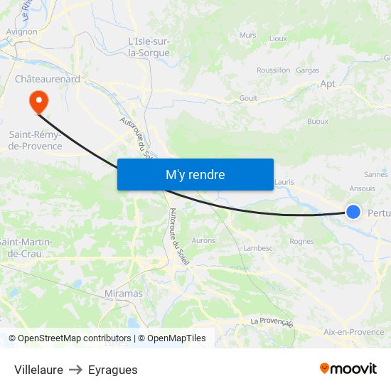 Villelaure to Eyragues map