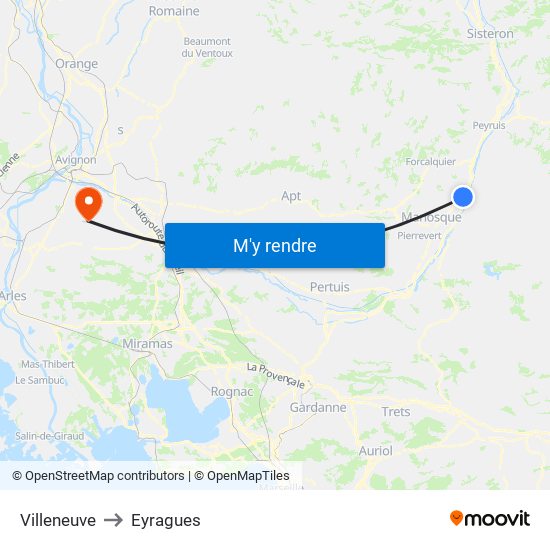 Villeneuve to Eyragues map