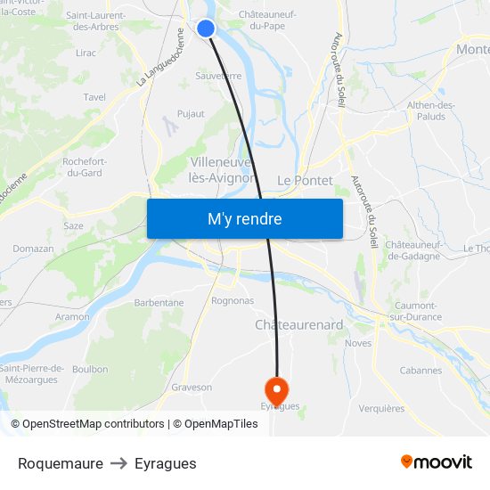 Roquemaure to Eyragues map