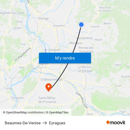 Beaumes-De-Venise to Eyragues map